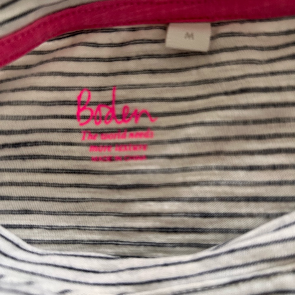 Boden Black and White Striped Puff Sleeve Tee - Picture 3 of 5